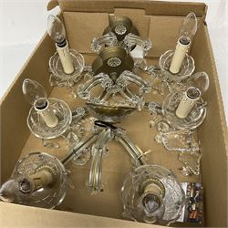 Three glass twin branched wall sconces