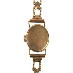 Tissot Stylist ladies 9ct gold manual wind wristwatch, on 9ct gold bracelet, hallmarked
