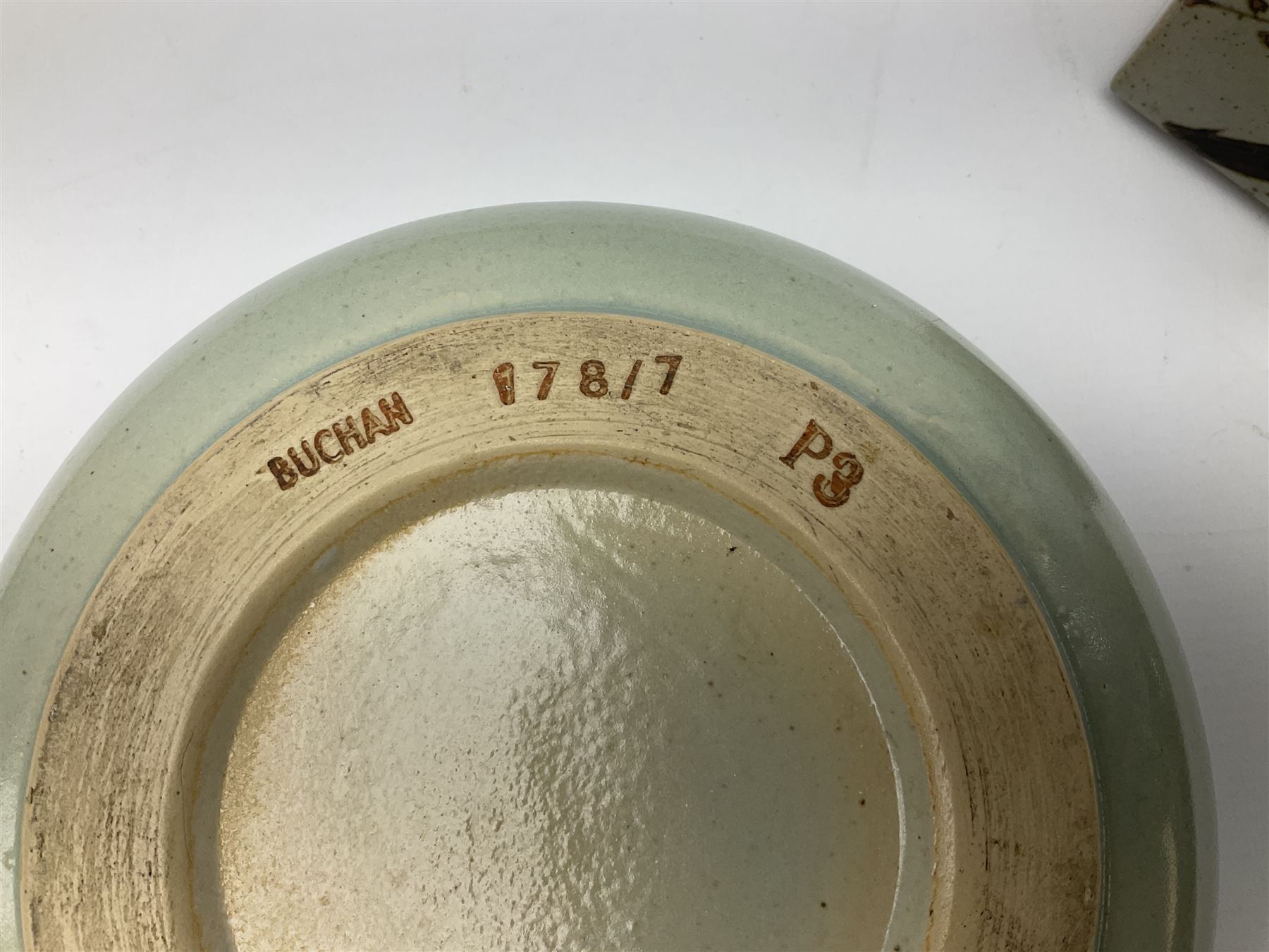 Quantity of studio pottery to include square section vase decorated with blossoming branches, other studio pottery to include jugs, bowls, vases etc, with various marks, duck egg b,J.E. bowl stamped Buchan, continental pottery, other stoneware pottery to include glazed jar with lid etc