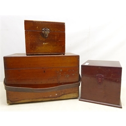  Mahogany Scientific Instrument box with leather strap, and two smaller boxes, L39cm max (3)  