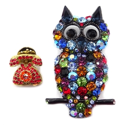  Butler & Wilson crystal owl brooch and telephone pin, boxed  