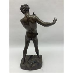 After Felix Carpentier, Improvisateur; bronzed figure of a man playing the flute, marked Felix Charpentier, H35