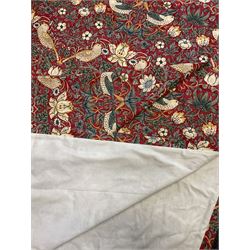 Pair lined curtains in William Morris Strawberry Thief fabric, drop - 228cm, width - 160cm (each)