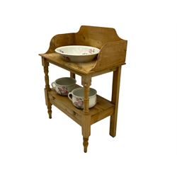 Victorian stripped pine washstand with toilet set