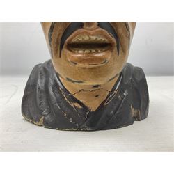 Painted wood pharmacist gaper display head, modelled with an open mouth, H26cm