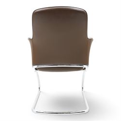 Set of four contemporary Senator executive cantilever chairs, upholstered in Padova hide, moulded back and integrated armrests, raised on a tubular chromed cantilever base