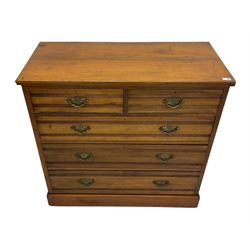 Edwardian satin walnut chest, fitted with two short and three long drawers