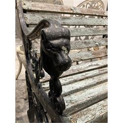 Black painted cast iron and wood slatted garden bench  - THIS LOT IS TO BE COLLECTED BY APPOINTMENT FROM DUGGLEBY STORAGE, GREAT HILL, EASTFIELD, SCARBOROUGH, YO11 3TX