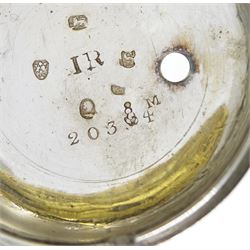 George III silver repousse pair cased verge fusee pocket watch by Samson, London,  No. 20384, square baluster pillars, the enamel polychrome dial depicting a sailor and sweetheart saying farewell, Roman hours and outer Arabic minute ring, inner case by James Richards, London 1793, the outer case depicting figures in an interior setting, with scroll borders interior scene makers mark T.P possibly Thomas Pepper