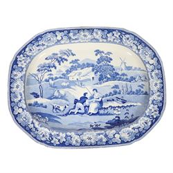 Early 19th century Andrew Stevenson blue and white transfer printed pottery meat plate, de...