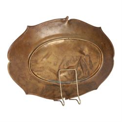 After Charles George Ferville-Suan (French 1847-1925), Art Nouveau bronze dish, of shaped oval form, the centre decorated with a nude female figure reclining amidst waves and holding fish within one hand, in the manner of August Ledru, marked Ferville Suan, W35.5cm
