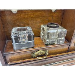 Late Victorian oak correspondence cabinet, with interior letter rack and three drawers