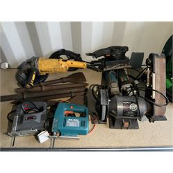 DeWalt and other angle grinders, jigsaws, NTG6L-4 bench grinder with sander attachment and jack hammer bits - THIS LOT IS TO BE COLLECTED BY APPOINTMENT FROM DUGGLEBY STORAGE, GREAT HILL, EASTFIELD, SCARBOROUGH, YO11 3TX