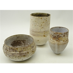  Stephanie Black (British, Contemporary) three hand thrown textured vases, H17.5cm   