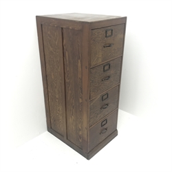 Vintage pine filing cabinet, four drawers, plinth base, W51cm, H131cm, D65cm