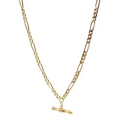 9ct gold figaro link necklace with T bar, hallmarked, approx 9.8gm