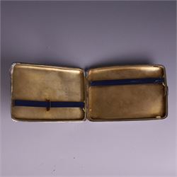 1930s silver cigarette case, of curved rectangular form with engine turned decoration and vacant cartouche, hallmarked Joseph Gloster Ltd, Birmingham 1934 and a 1930s silver sweetheart compact with engine turned decoration and enamel Royal Engineers crest, hallmarked Crisford & Norris Ltd, Birmingham 1939, cigarette box L12cm, H8cm