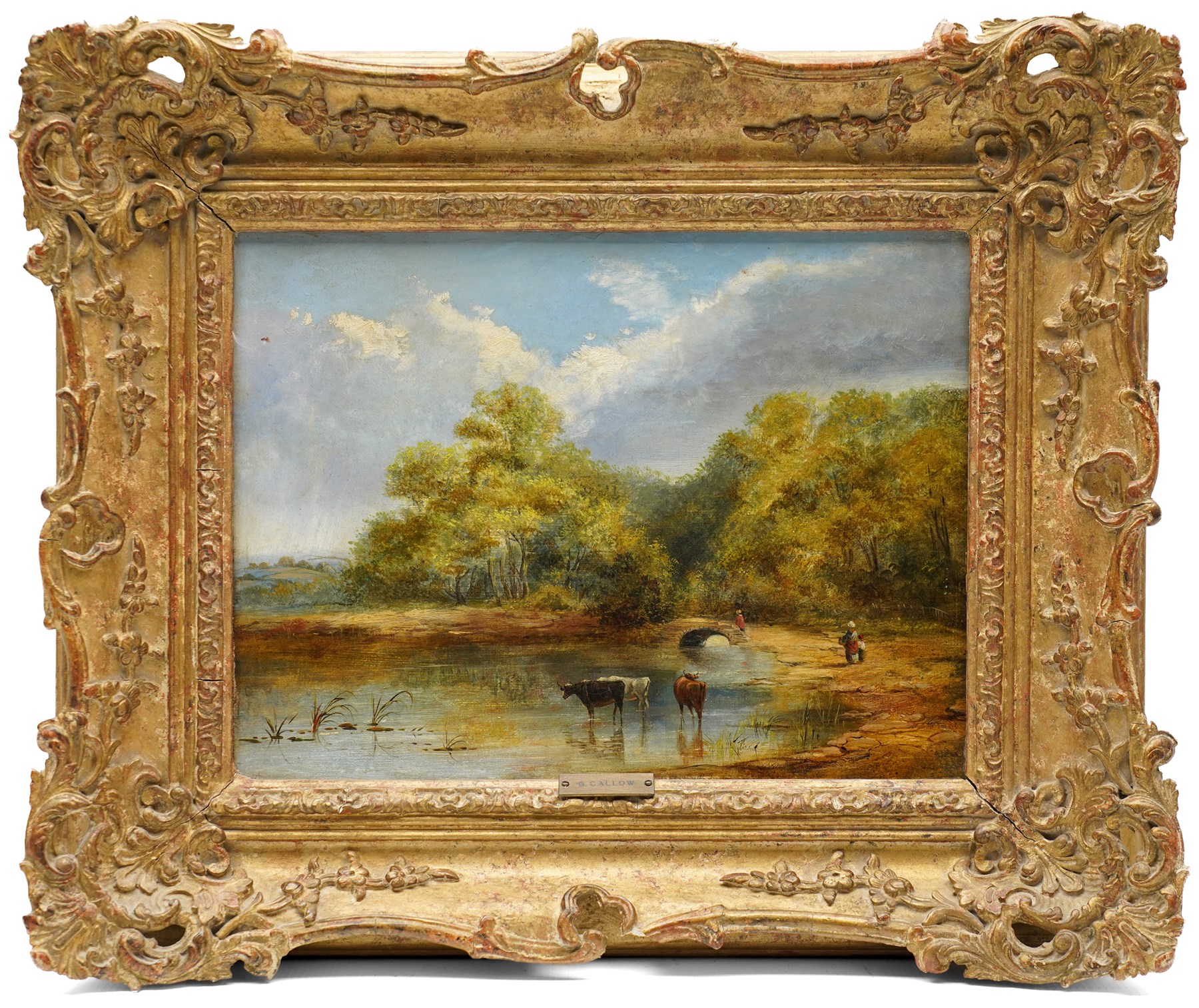 George Dodgson Callow (British 1829-1875): Cows Wading through a Calm River, oil on canvas unsigned 22cm x 30cm