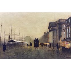 Follower of John Atkinson Grimshaw (British 1836-1893): The Custom House Liverpool Looking North, oil on board, bears spurious signature W Meegan 50cm x 75cm