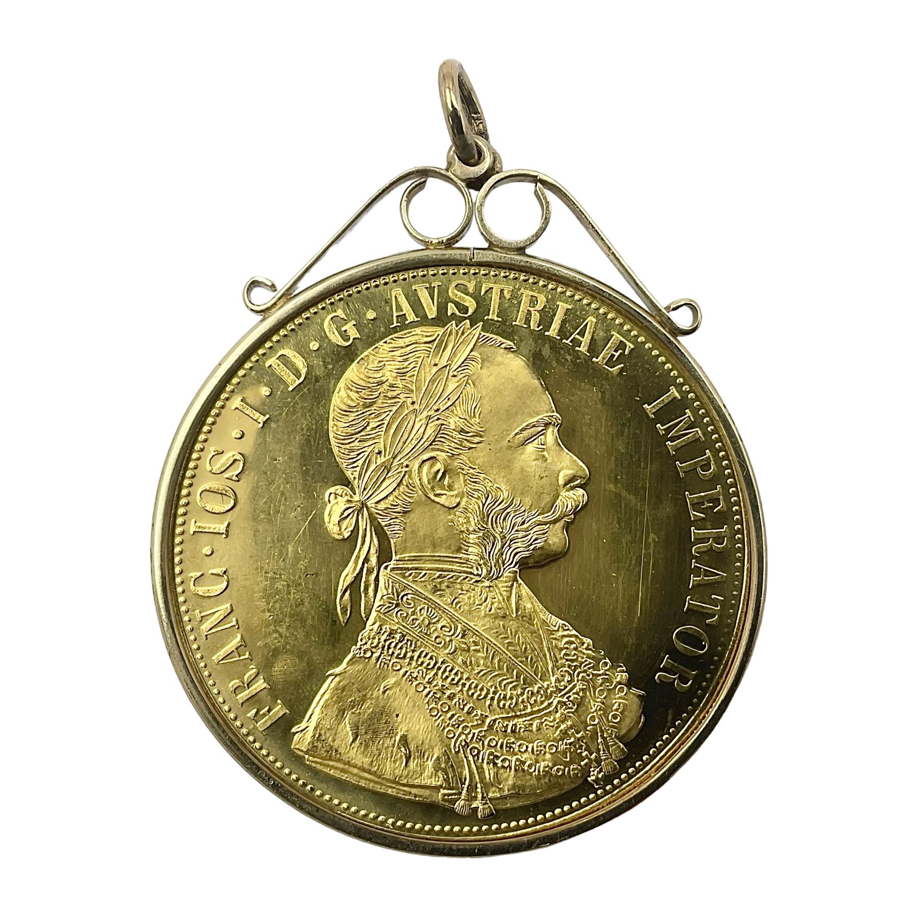 Austria 1914 restrike four ducat gold coin, in 9ct gold loose mount, gross weight approximately 16.84 grams