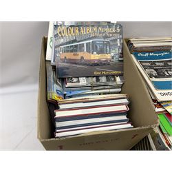 Collection of bus related magazines dating from the 1960s and later, to include Buses Illustrated Magazine, by Ian Allen, Bus & Coach Preservation magazine, Bus Fayre magazine, together with books relating to trans, railway interest etc in six boxes