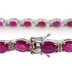 18ct white gold oval ruby and round brilliant cut diamond bracelet, stamped 18K, total ruby weight approx 9.65 carat