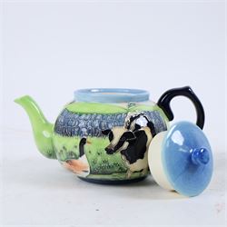 Five pieces Old Tupton Ware Farmyard pattern, comprising three vases, jug and teapot, largest vase H28cm