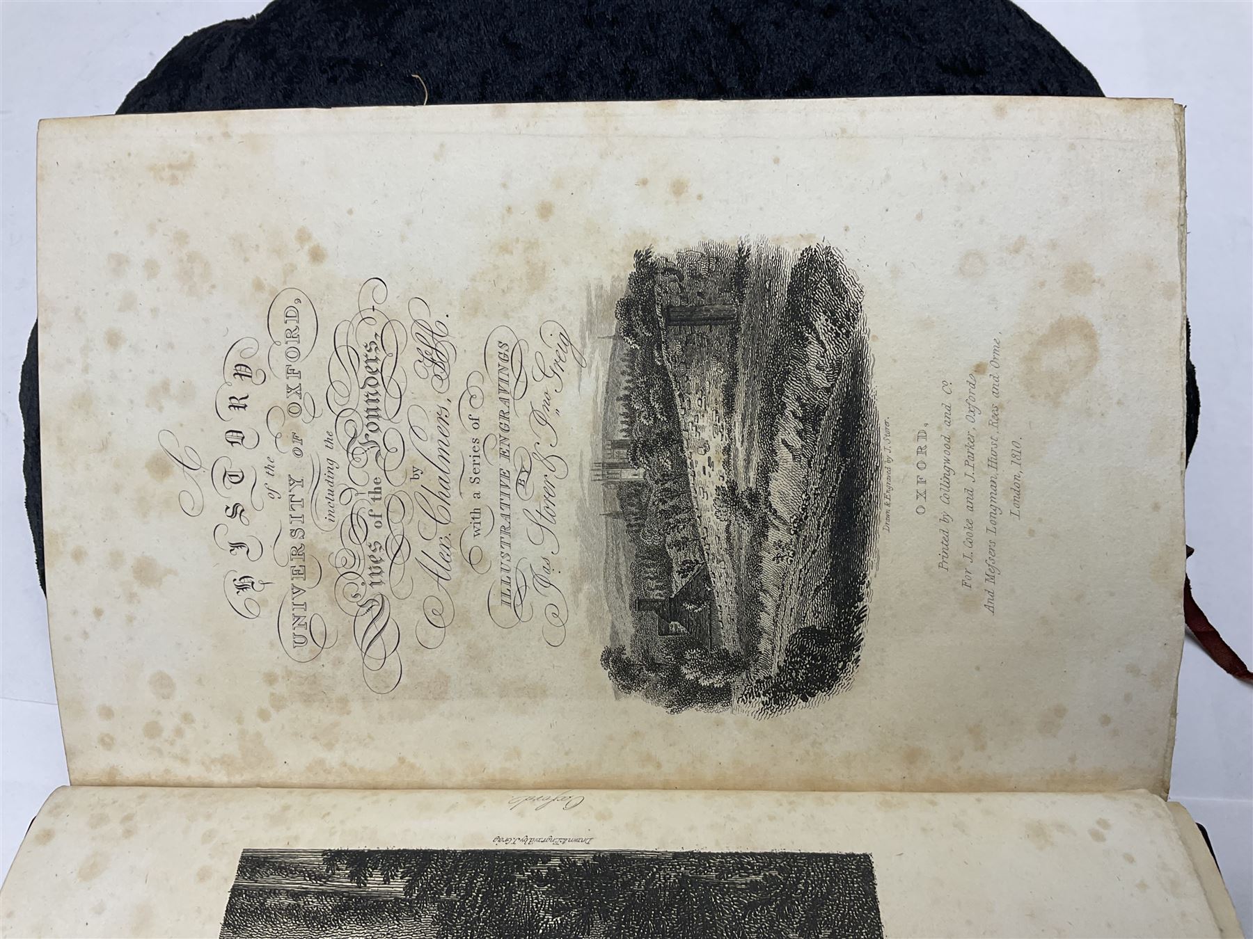 Ingram, James, Memorials of Oxford, The Engravings by John Le Keux from drawings by F. Mackenzie, three volumes, engraved title, frontispiece, plates and illustrations in the text, Oxford,1837, together with Chalmers, Alex, A History of the Colleges, Halls, and Public Buildings, attached to the University of Oxford, two volumes, engraved title, frontispiece, plates and illustrations in the text, Oxford, 1820, (5)
