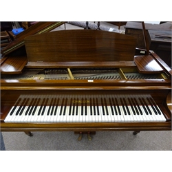  Challen of London mahogany cased cast iron over strung baby grand piano, W145cm, H94cm, D145cm  