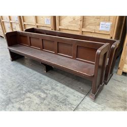 Pair of brown painted wooden church pews  - THIS LOT IS TO BE COLLECTED BY APPOINTMENT FROM DUGGLEBY STORAGE, GREAT HILL, EASTFIELD, SCARBOROUGH, YO11 3TX