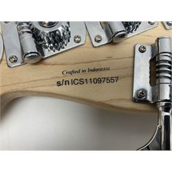 Fender Squier five-string jazz bass guitar; natural finish with Duncan Designed pick-ups; serial no.ICS11097557; L118cm