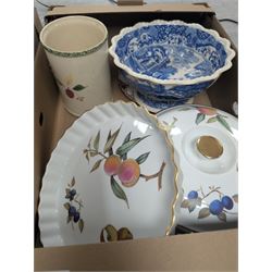 Copeland Spode Italian pattern footed bowl, Masons Chartreuse pattern ceramics, cut glass, Royal Worcester Evesham etc, in four boxes