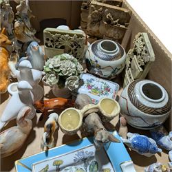 Wedgwood jasperware, Chinese carved soap stone bookends, two Chinese ginger jars, Beswick etc in two boxes
Provenance: from the Kirkham Hall estate 