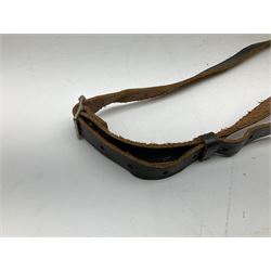 Pair of WWII German U-boat binoculars probably 7 x 50 by Leitz, with rubber eye piece protector covers and leather case stamped with Kriegsmarine mark to the lid and dated 1944, with leather strap.