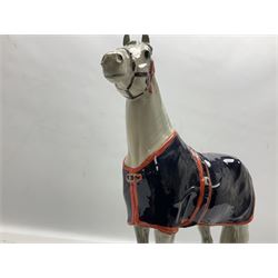 Beswick figure, grey Welsh Mountain Pony in a blue rug on plinth, no A247 H23cm