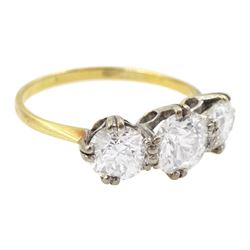 18ct gold three stone round brilliant cut diamond ring, total diamond weight approx 1.95 carat