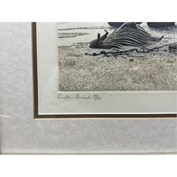 Donald Bosher (British 1912-1977): 'Near Northampton', watercolour, signed and titled verso 35cm x 51cm; Paul Bisson (British 1938-): 'Oulton Broad', limited edition etching signed titled and numbered 112/250 in pencil, 21cm x 30cm (2)