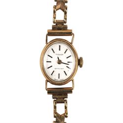 Tissot Stylist ladies 9ct gold manual wind wristwatch, on 9ct gold bracelet, hallmarked