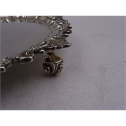 Victorian silver waiter, of typical form, with shaped rim embossed with C scrolls, upon three scroll feet, hallmarked Sibray, Hall & Co, London 1898, D18.5cm