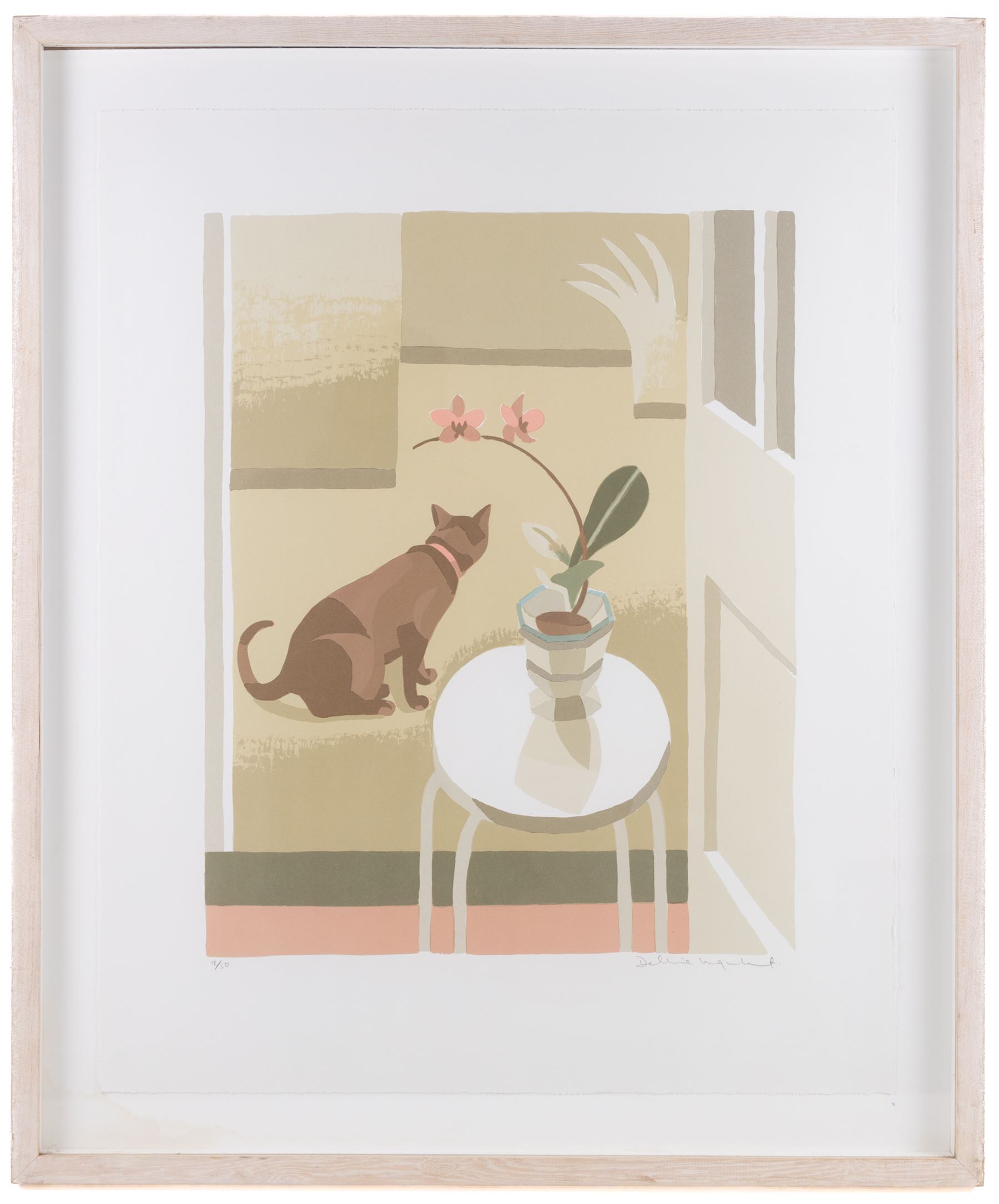 Debbie Urquhart (British 1972-): 'Still Life with Cat and Orchid', limited edition lithograph signed and numbered 12/50, titled verso 51cm x 40cm