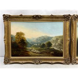 English School (19th century): Landscapes with Sheep and Cattle, pair oils on canvas unsigned 36cm x 53cm (2)