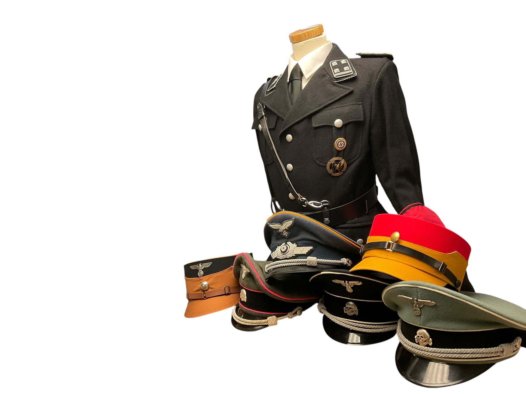 German reenactment uniforms, including jackets, hats, helmets etc, together with other replica items  