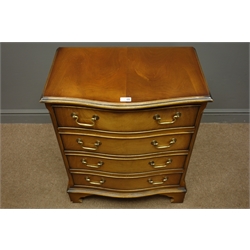 Reproduction mahogany chest, serpentine front, four drawers, bracket supports, W63cm, H78cm, D40cm  