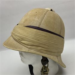 Victorian British tropical pith helmet with brass chain link chin strap