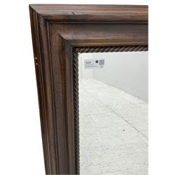 19th century design scumbled pine wall mirror, rectangular bevelled plate with rope-twist slip