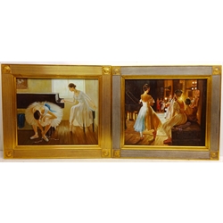  Ballet Dancers in Practise and at the Ballet Recital, pair of 20th century oils on board unsigned 49cm x 59cm, in matching design frames (2)  