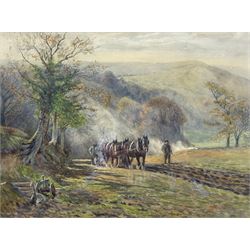 English School (Early 20th century): The Plough Team, watercolour unsigned 36cm x 48cm