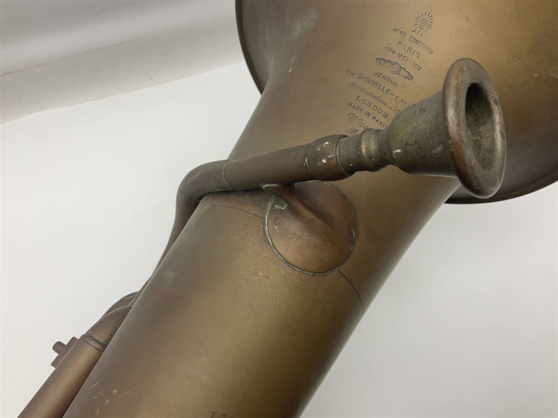 Early 20th century French Jerome Thibouville-Lamy Class B brass 4-valve euphonium for restoration or display L59cm