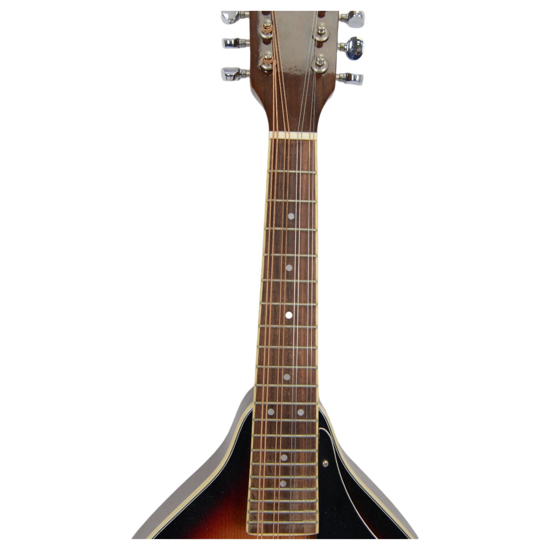 Boston 'A' style teardrop mandolin, together with a similar Gear 4 Music example and two Ultralite by Tanglewood stands
