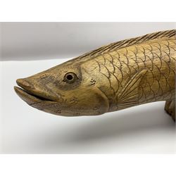 Large hardwood fish, carved from the solid from a piece of driftwood L56cm